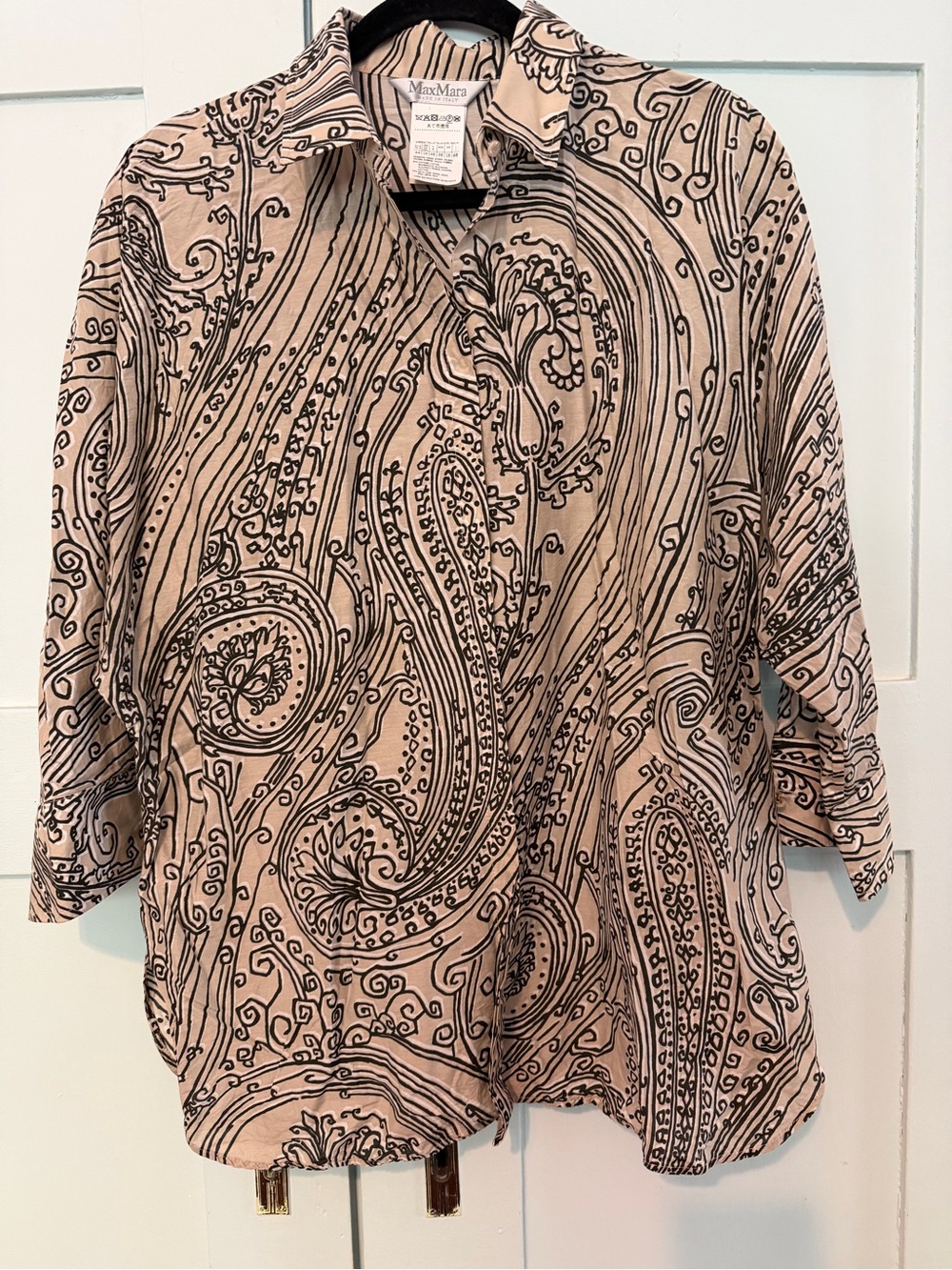 MaxMara Cream and Black Paisley-Print Button Shirt